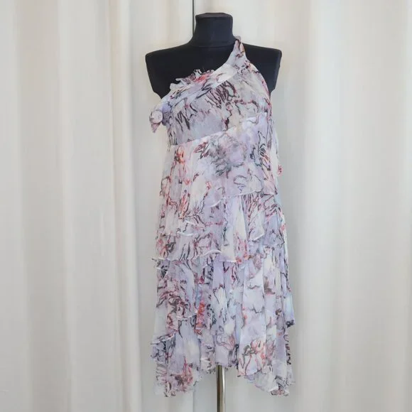 IRO Paris Jofrey Ruffle Mini Dress in Lilas Multico Sz 2 - Picture 3 of 10